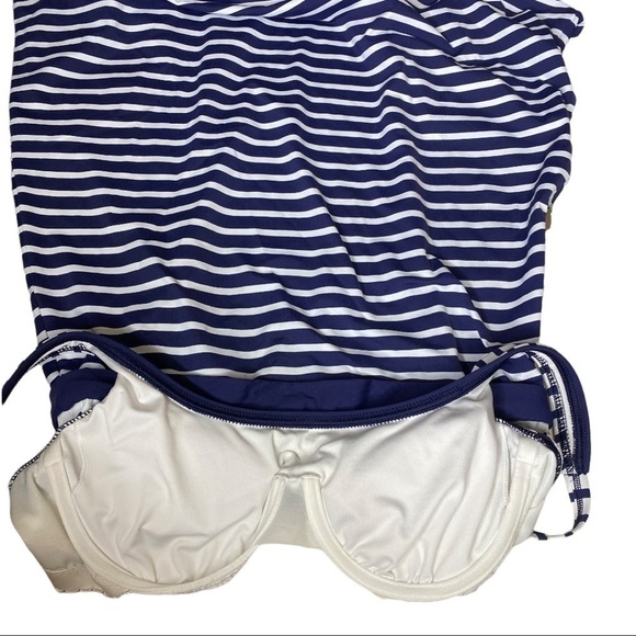 Lands' End Women's Square Neck Dresskini CB Deep Sea Mix Stripe Size 8 498396 - Picture 4 of 6